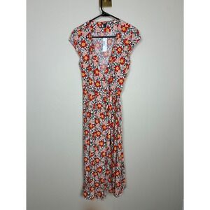J.Crew Mercantile Red Floral Wrap Midi Dress J4421 Size Small NWT
